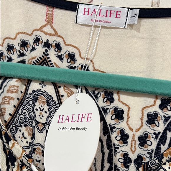 Bohemian Paisley Midi Dress in Cream and Blue - Picture 2 of 4